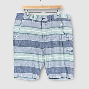 Carbon2Cobalt‎ Mens Linen Blend Preppy Striped Shorts Size 36 Coastal Breathable